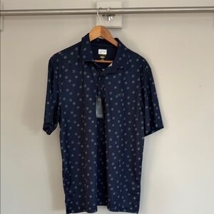 Navy Blue Polo Shirt with Small Print Design and Collar